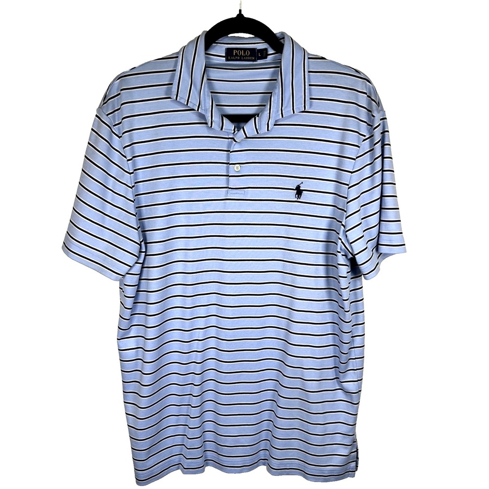 Polo Ralph Lauren Polo Shirt Blue Striped Men's Size Large 100% Cotton